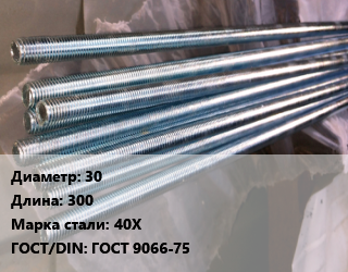 Шпилька стальная 30 L=300 Сталь: 40Х ГОСТ: ГОСТ 9066-75, шпилька, шт цена от 513 ₼ / шт, где купить, условия доставки в Баку и Бакинская области